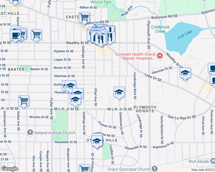 map of restaurants, bars, coffee shops, grocery stores, and more near 701 Clark Crossing SE in Grand Rapids