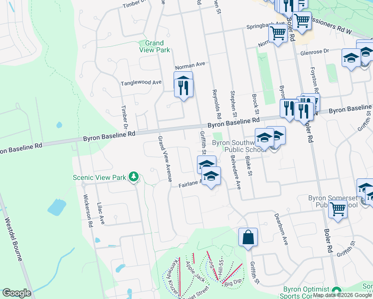 map of restaurants, bars, coffee shops, grocery stores, and more near 2 Coachwood Crescent in London