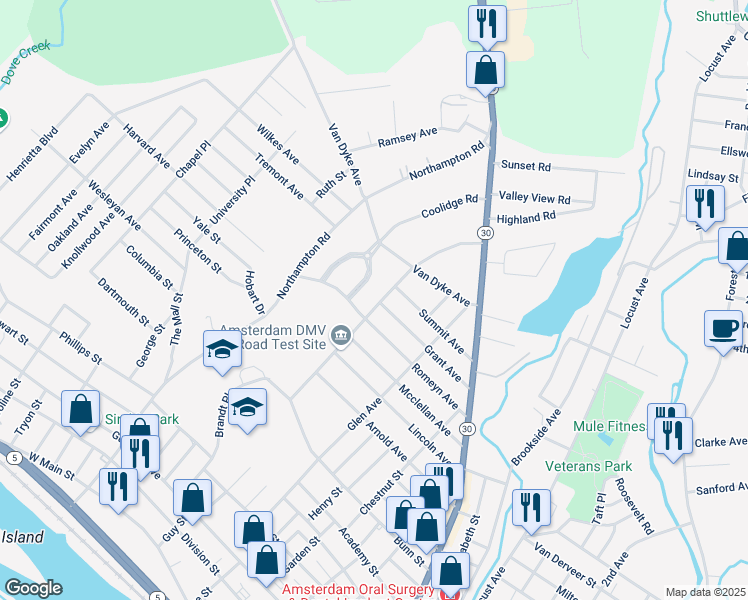 map of restaurants, bars, coffee shops, grocery stores, and more near 5 Lindbergh Avenue in Amsterdam