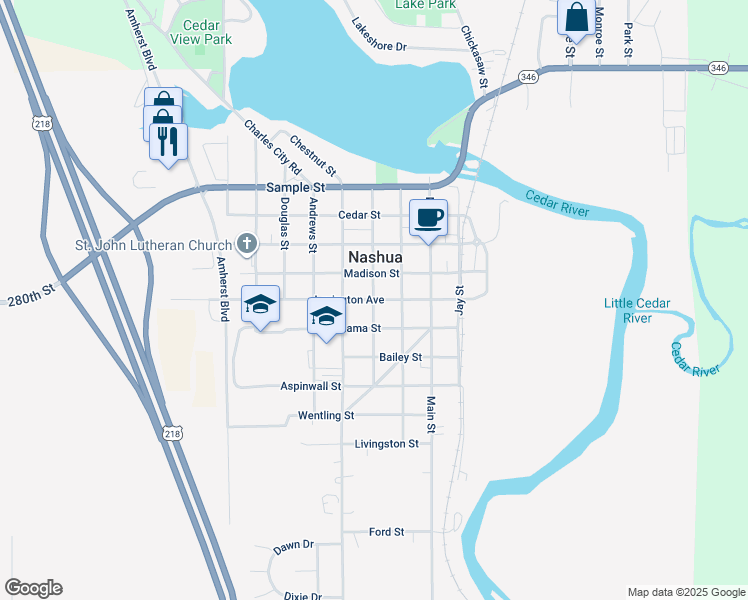 map of restaurants, bars, coffee shops, grocery stores, and more near 300 Lexington Avenue in Nashua