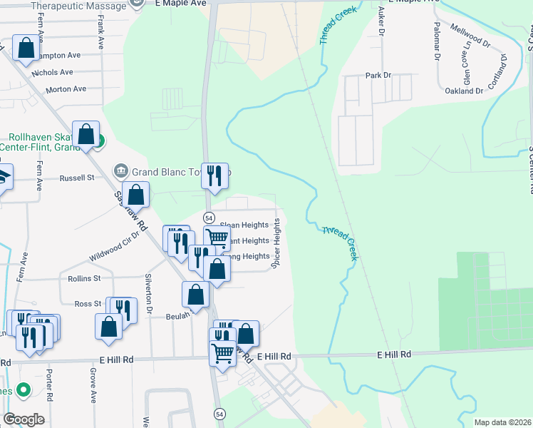 map of restaurants, bars, coffee shops, grocery stores, and more near 3090 Kettering Heights in Flint