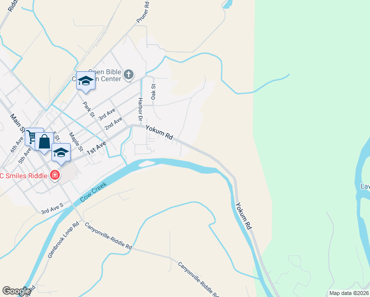 map of restaurants, bars, coffee shops, grocery stores, and more near 2584 Yokum Road in Riddle