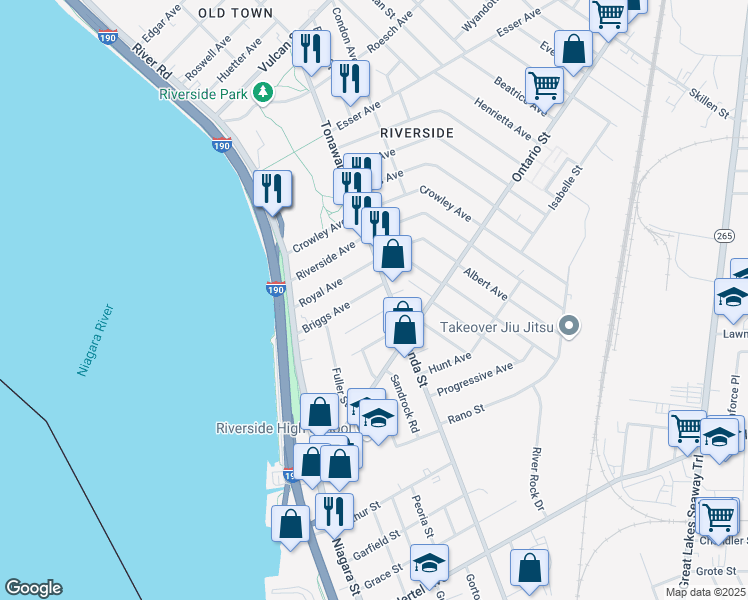 map of restaurants, bars, coffee shops, grocery stores, and more near in Buffalo