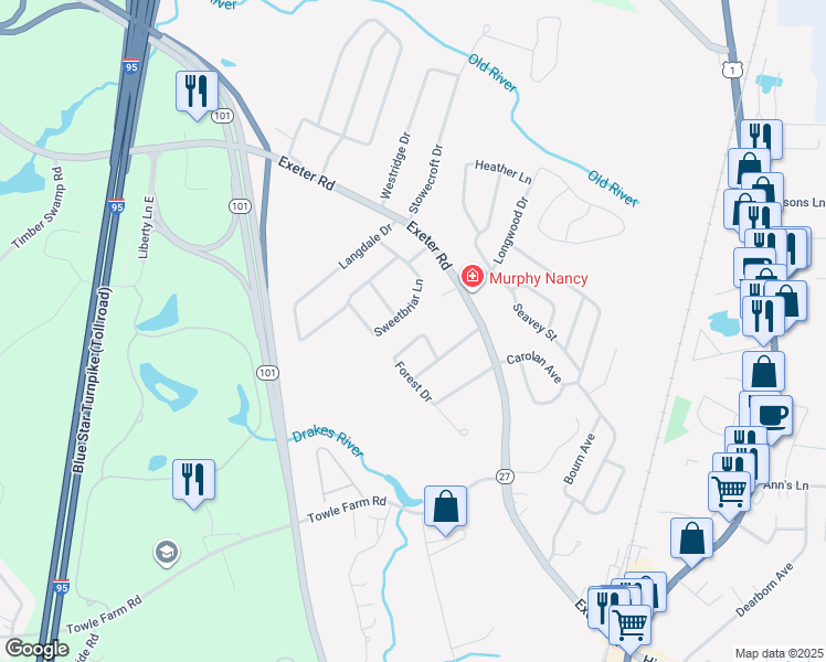 map of restaurants, bars, coffee shops, grocery stores, and more near 15 Cedarview Lane in Hampton