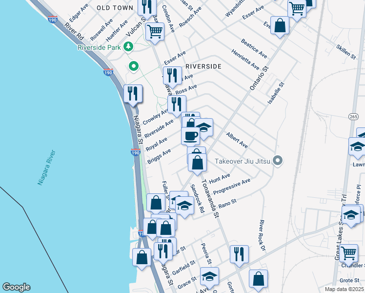 map of restaurants, bars, coffee shops, grocery stores, and more near in Buffalo