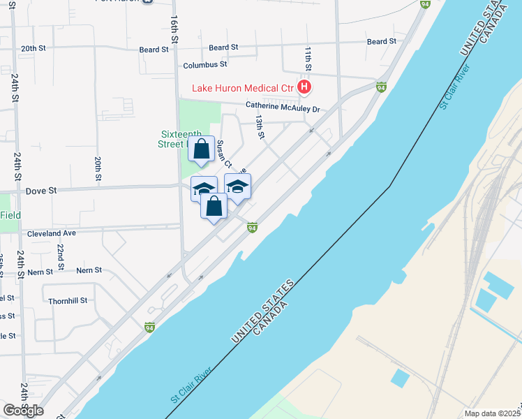 map of restaurants, bars, coffee shops, grocery stores, and more near 2875 Military Street in Port Huron