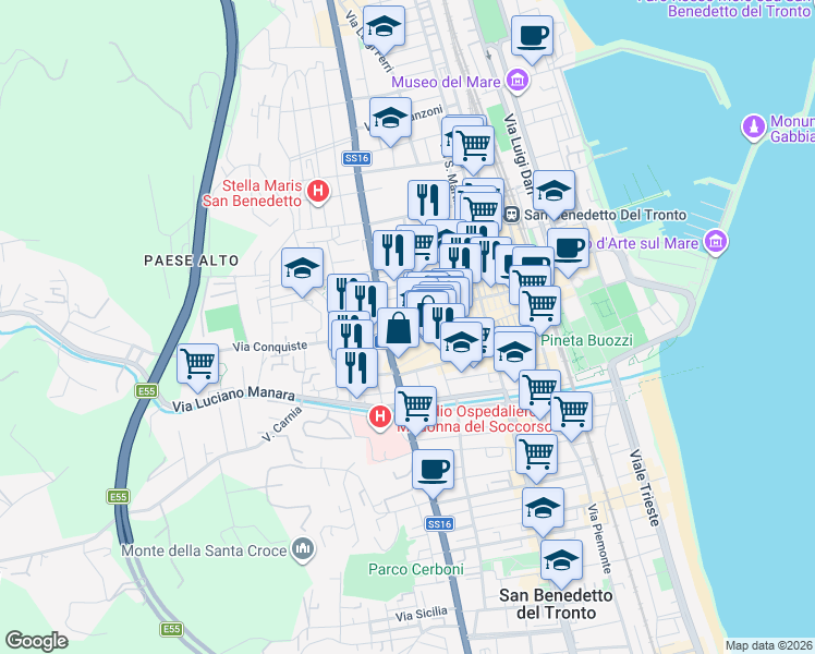 map of restaurants, bars, coffee shops, grocery stores, and more near 2 Via Spinozzi Neutro in San Benedetto del Tronto