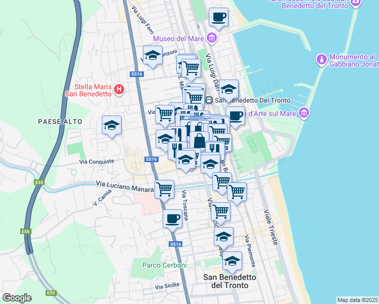 map of restaurants, bars, coffee shops, grocery stores, and more near 21 Viale Secondo Moretti in San Benedetto del Tronto