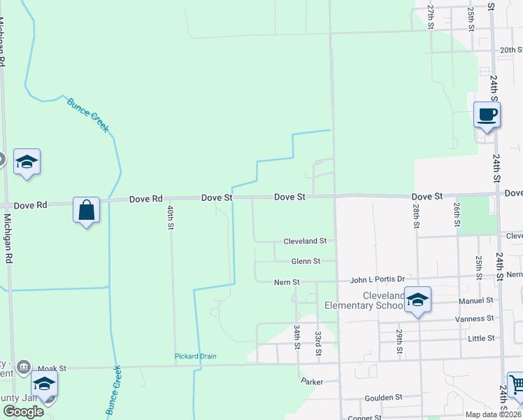 map of restaurants, bars, coffee shops, grocery stores, and more near 3363 Dove Road in Port Huron