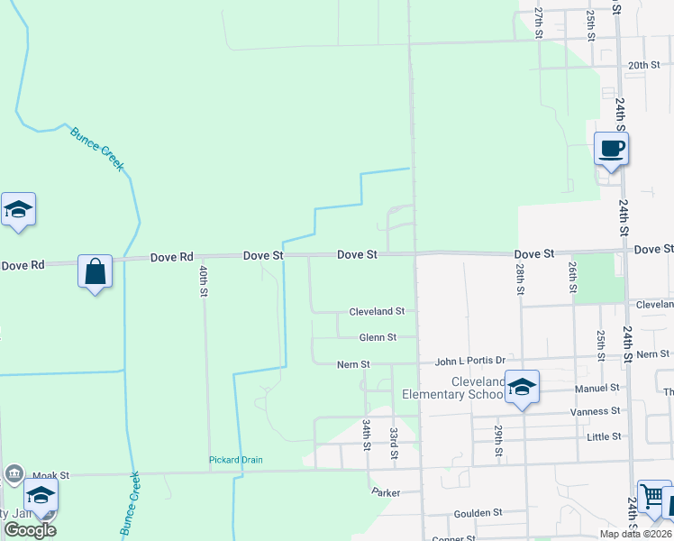 map of restaurants, bars, coffee shops, grocery stores, and more near 3363 Dove Rd in Port Huron Township