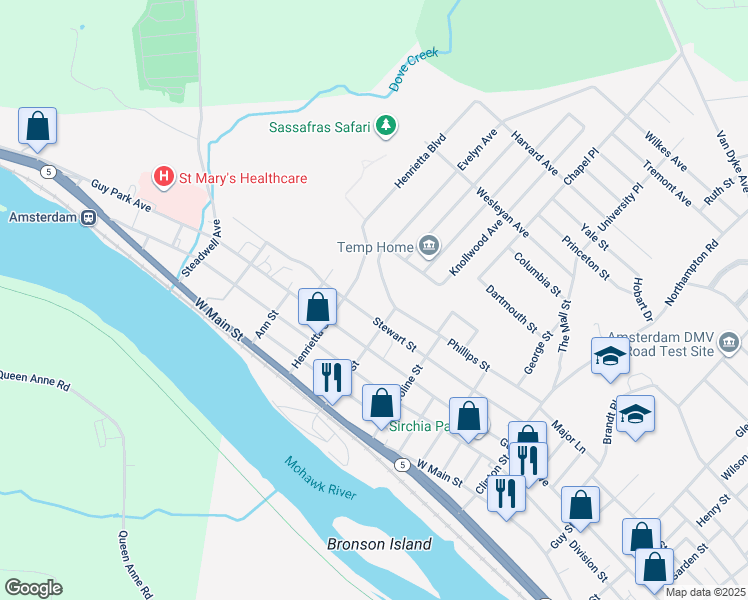 map of restaurants, bars, coffee shops, grocery stores, and more near 3 Phillips Street in Amsterdam
