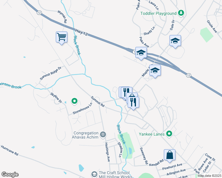map of restaurants, bars, coffee shops, grocery stores, and more near 30 Maple Avenue in Keene