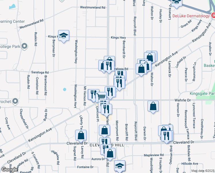 map of restaurants, bars, coffee shops, grocery stores, and more near 3940 Harlem Road in Buffalo