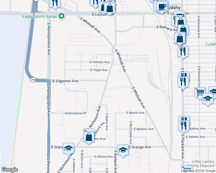 map of restaurants, bars, coffee shops, grocery stores, and more near 5130 South Nicholson Avenue in Cudahy