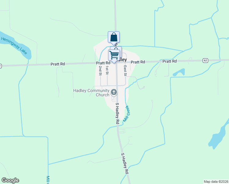map of restaurants, bars, coffee shops, grocery stores, and more near 3620 Hadley Road in Hadley