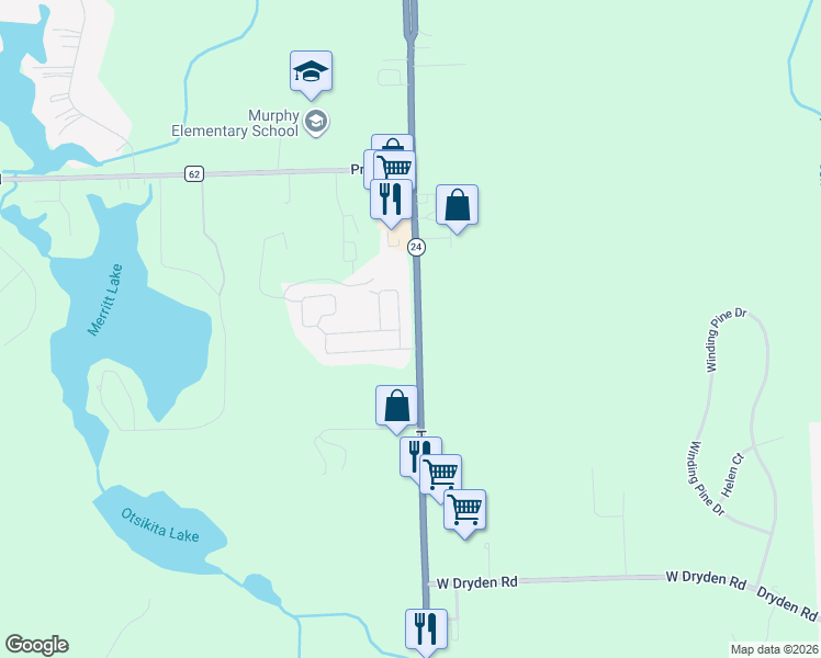 map of restaurants, bars, coffee shops, grocery stores, and more near 3660 Club Drive in Metamora