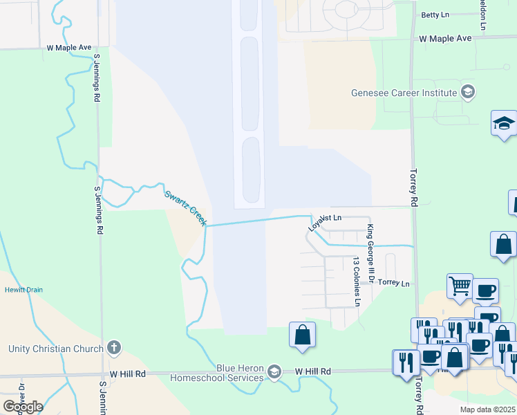 map of restaurants, bars, coffee shops, grocery stores, and more near 249 Loyalist Lane in Flint