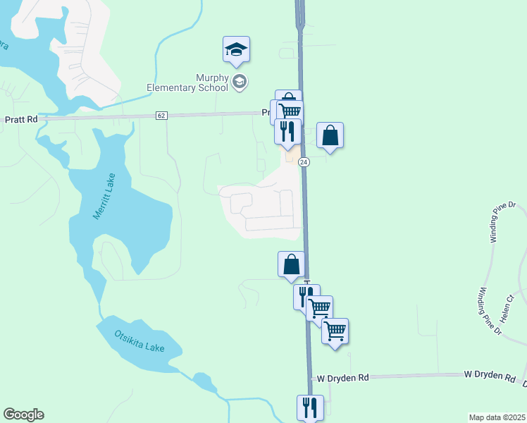 map of restaurants, bars, coffee shops, grocery stores, and more near Pool Drive in Metamora
