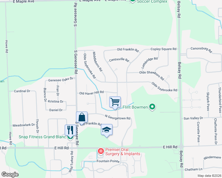 map of restaurants, bars, coffee shops, grocery stores, and more near 5129 Old Haverhill Road in Grand Blanc Township