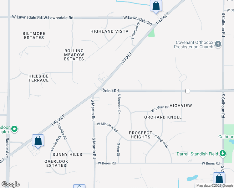 map of restaurants, bars, coffee shops, grocery stores, and more near 5120 South Brennan Drive in New Berlin
