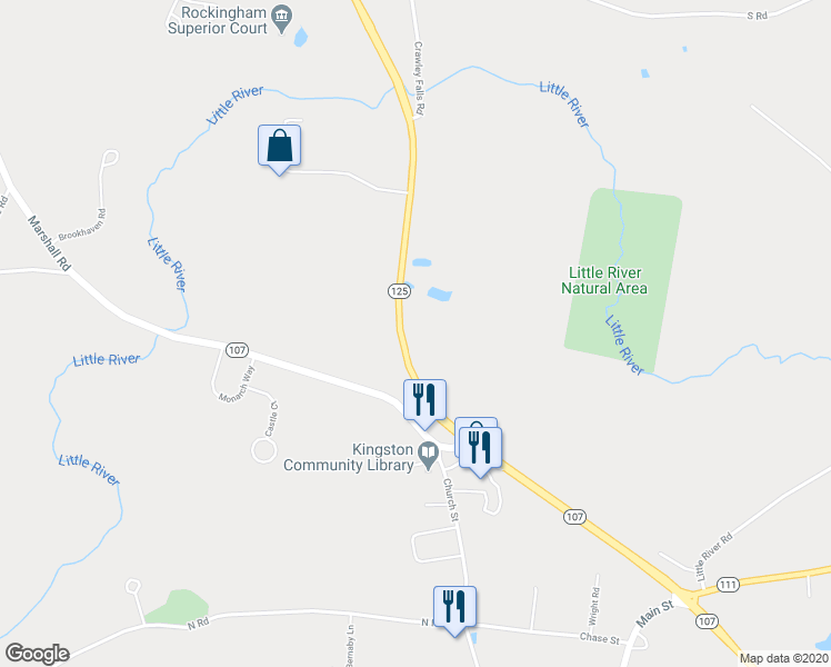map of restaurants, bars, coffee shops, grocery stores, and more near 255 New Hampshire 125 in Kingston
