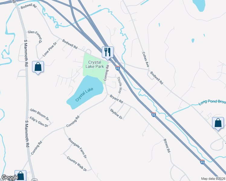 map of restaurants, bars, coffee shops, grocery stores, and more near 661 Corning Road in Manchester