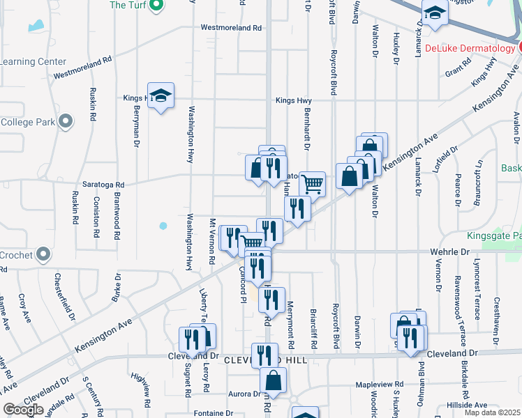 map of restaurants, bars, coffee shops, grocery stores, and more near 3940 Harlem Road in Buffalo