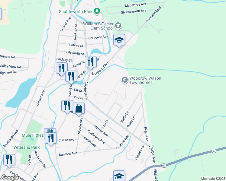 map of restaurants, bars, coffee shops, grocery stores, and more near 299 Woodrow Road in Amsterdam