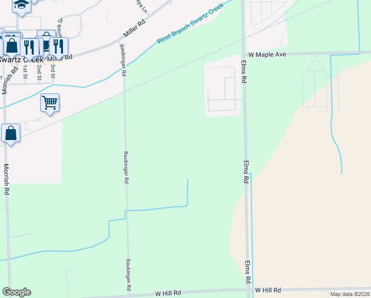 map of restaurants, bars, coffee shops, grocery stores, and more near 5201 Raubinger Road in Swartz Creek