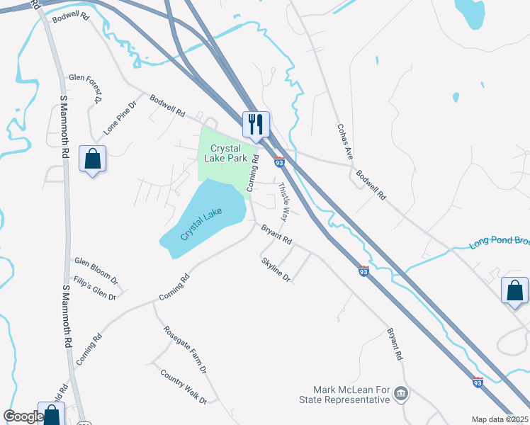 map of restaurants, bars, coffee shops, grocery stores, and more near 17 Bryant Road in Manchester