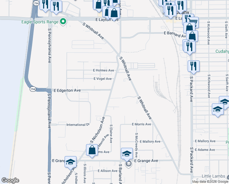 map of restaurants, bars, coffee shops, grocery stores, and more near 5130 South Nicholson Avenue in Cudahy