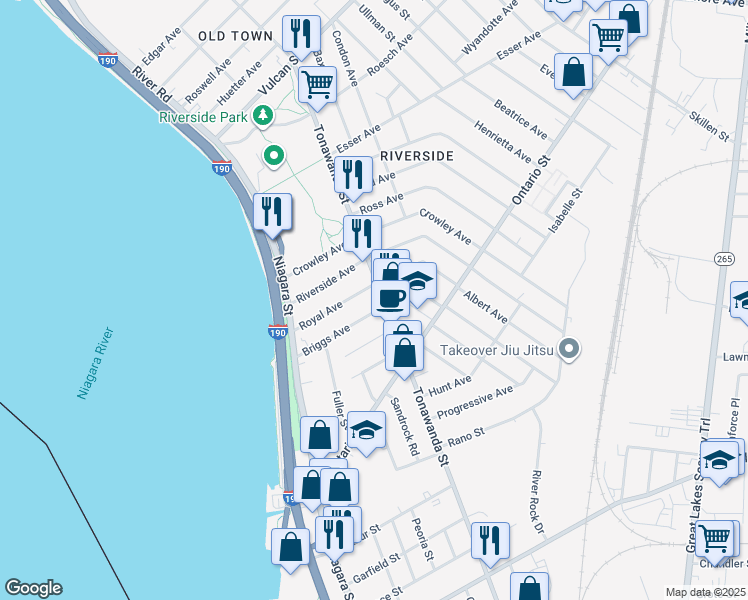 map of restaurants, bars, coffee shops, grocery stores, and more near 840 Tonawanda Street in Buffalo