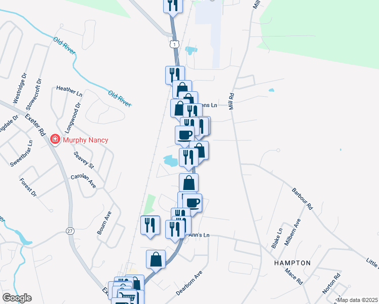 map of restaurants, bars, coffee shops, grocery stores, and more near 820 Lafayette Road in Hampton