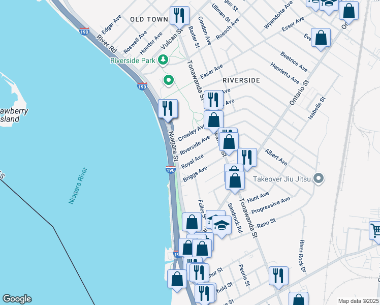 map of restaurants, bars, coffee shops, grocery stores, and more near 37 Royal Avenue in Buffalo