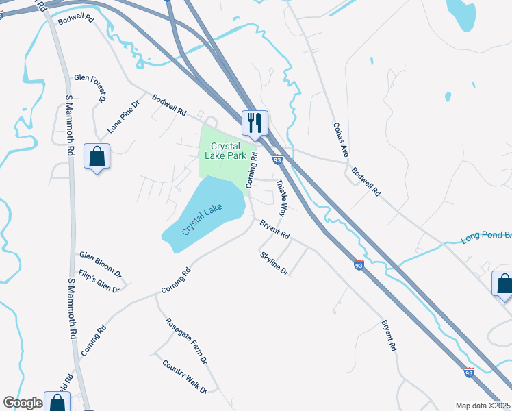map of restaurants, bars, coffee shops, grocery stores, and more near 17 Bryant Road in Manchester