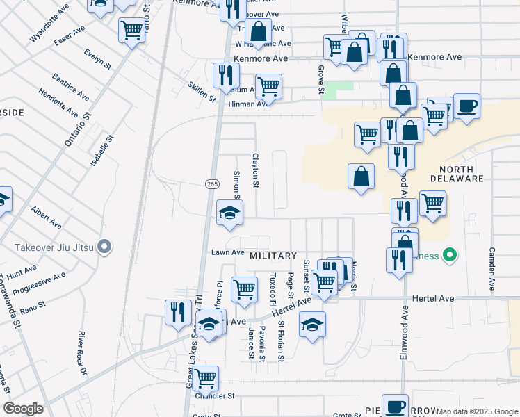 map of restaurants, bars, coffee shops, grocery stores, and more near 42 Rebecca Park in Buffalo
