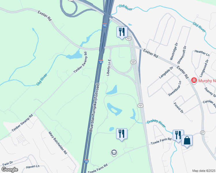map of restaurants, bars, coffee shops, grocery stores, and more near Liberty Ln E in Hampton