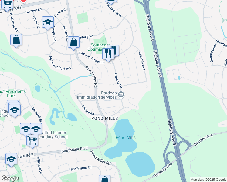 map of restaurants, bars, coffee shops, grocery stores, and more near 178 Glenroy Crescent in London