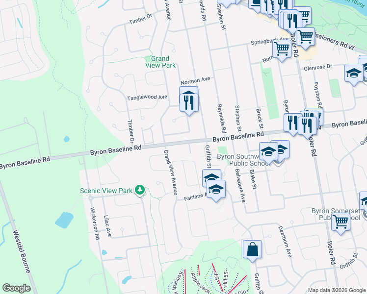 map of restaurants, bars, coffee shops, grocery stores, and more near 58 Southfield Crescent in London