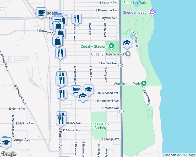 map of restaurants, bars, coffee shops, grocery stores, and more near 3851 East Martin Avenue in Cudahy
