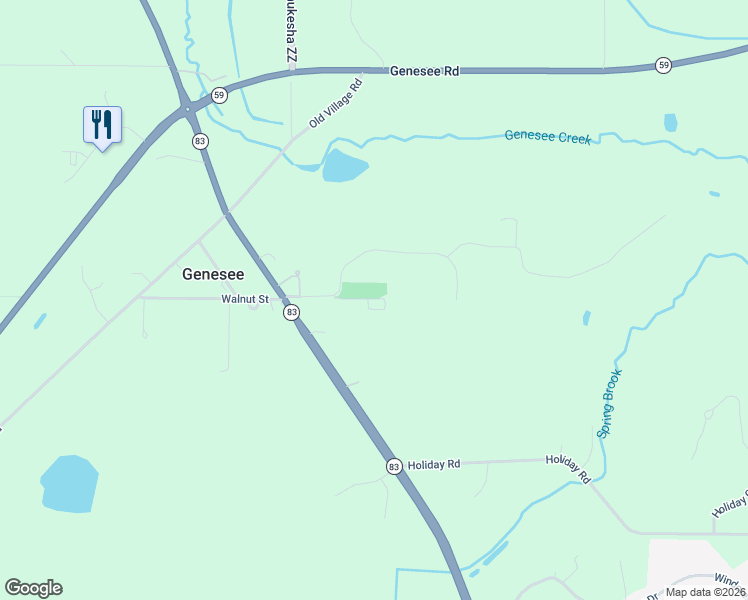 map of restaurants, bars, coffee shops, grocery stores, and more near W303S5078 Seville Lane in Mukwonago