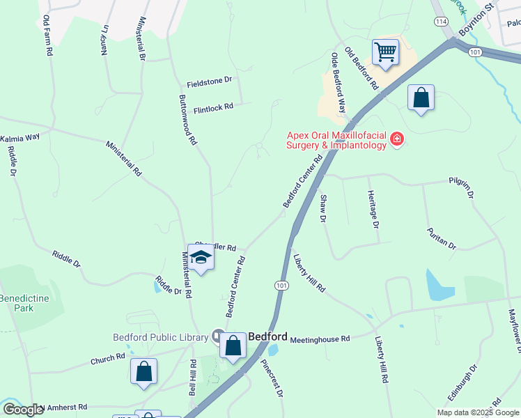 map of restaurants, bars, coffee shops, grocery stores, and more near 9 French Drive in Bedford