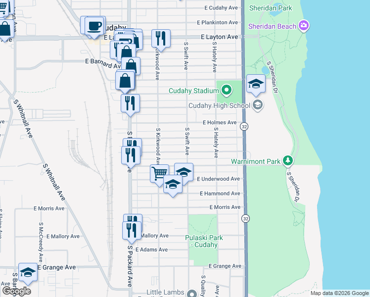 map of restaurants, bars, coffee shops, grocery stores, and more near 3803 East Martin Avenue in Cudahy