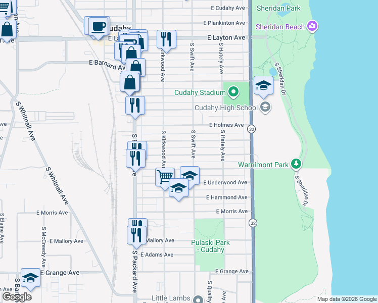map of restaurants, bars, coffee shops, grocery stores, and more near 3803 East Martin Avenue in Cudahy