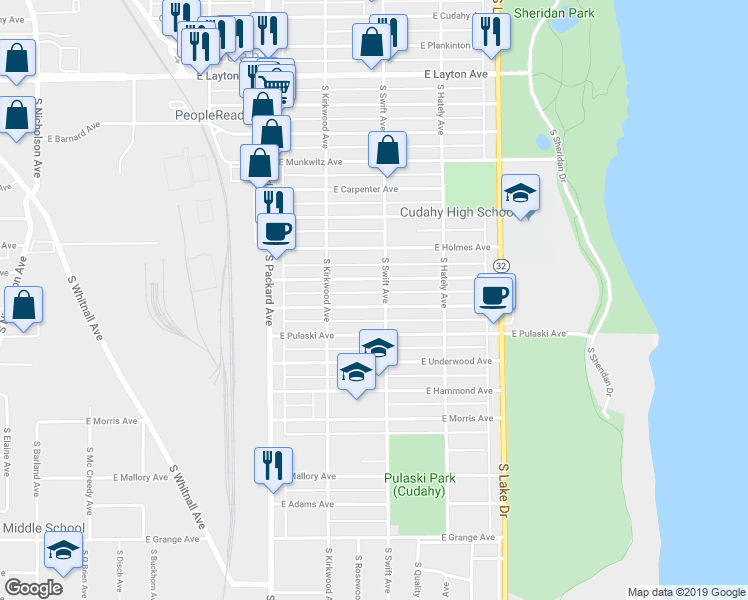 map of restaurants, bars, coffee shops, grocery stores, and more near 3803 East Martin Avenue in Cudahy