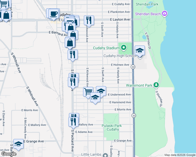 map of restaurants, bars, coffee shops, grocery stores, and more near 3731 East Martin Avenue in Cudahy