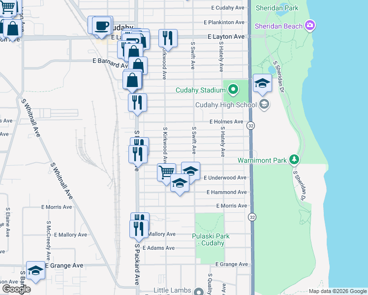 map of restaurants, bars, coffee shops, grocery stores, and more near 3731 East Martin Avenue in Cudahy
