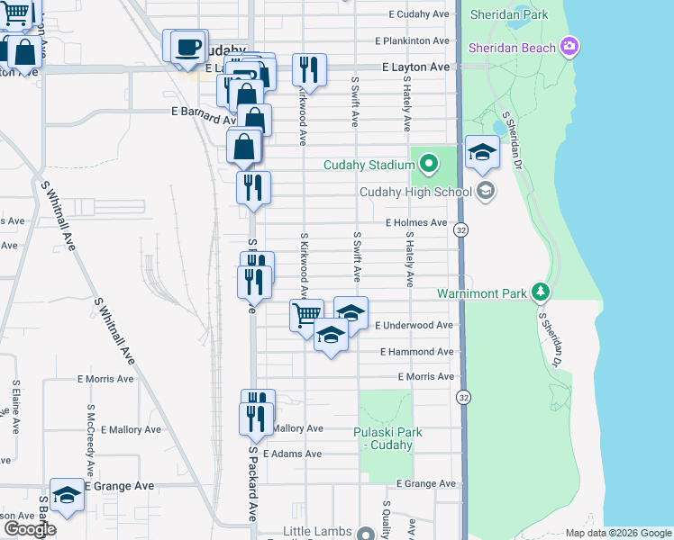 map of restaurants, bars, coffee shops, grocery stores, and more near 3731 East Martin Avenue in Cudahy