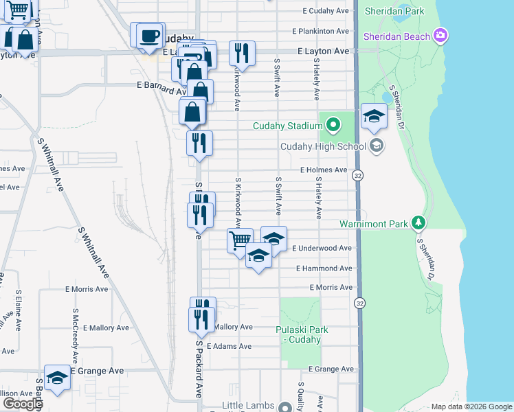 map of restaurants, bars, coffee shops, grocery stores, and more near 3731 East Martin Avenue in Cudahy