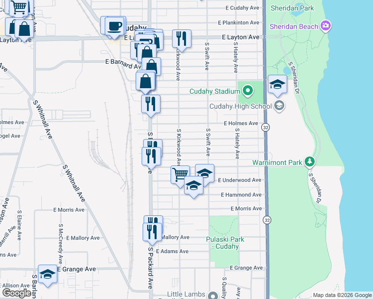 map of restaurants, bars, coffee shops, grocery stores, and more near 3731 East Martin Avenue in Cudahy